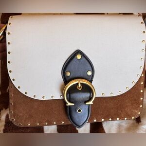 Coach White and Brown Shoulder Bag with Gold Accents